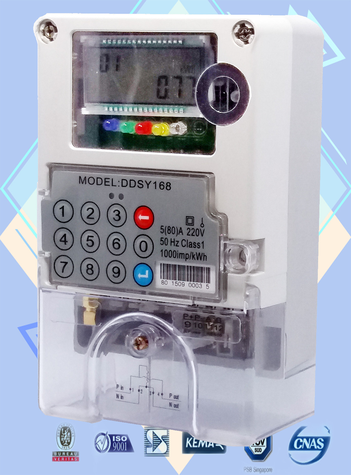 Limite medidores pagados antecipadamente IP54 monofásicos da eletricidade do medidor da hora do watt da fase de controle de carga