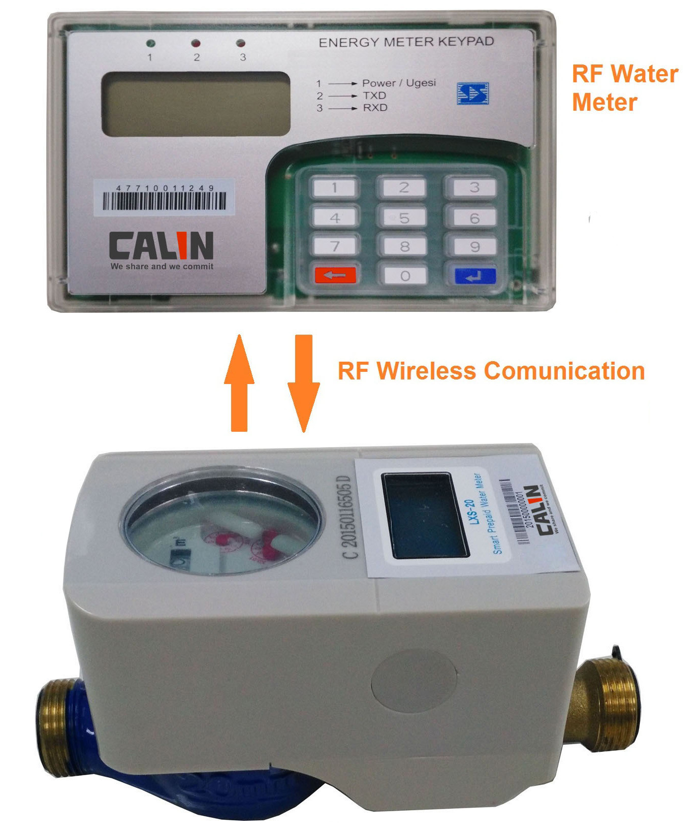 O LCD indica o medidor de água sem fio, uma comunicação rachada medidores pagada antecipadamente água conduzida bateria de CIU RF